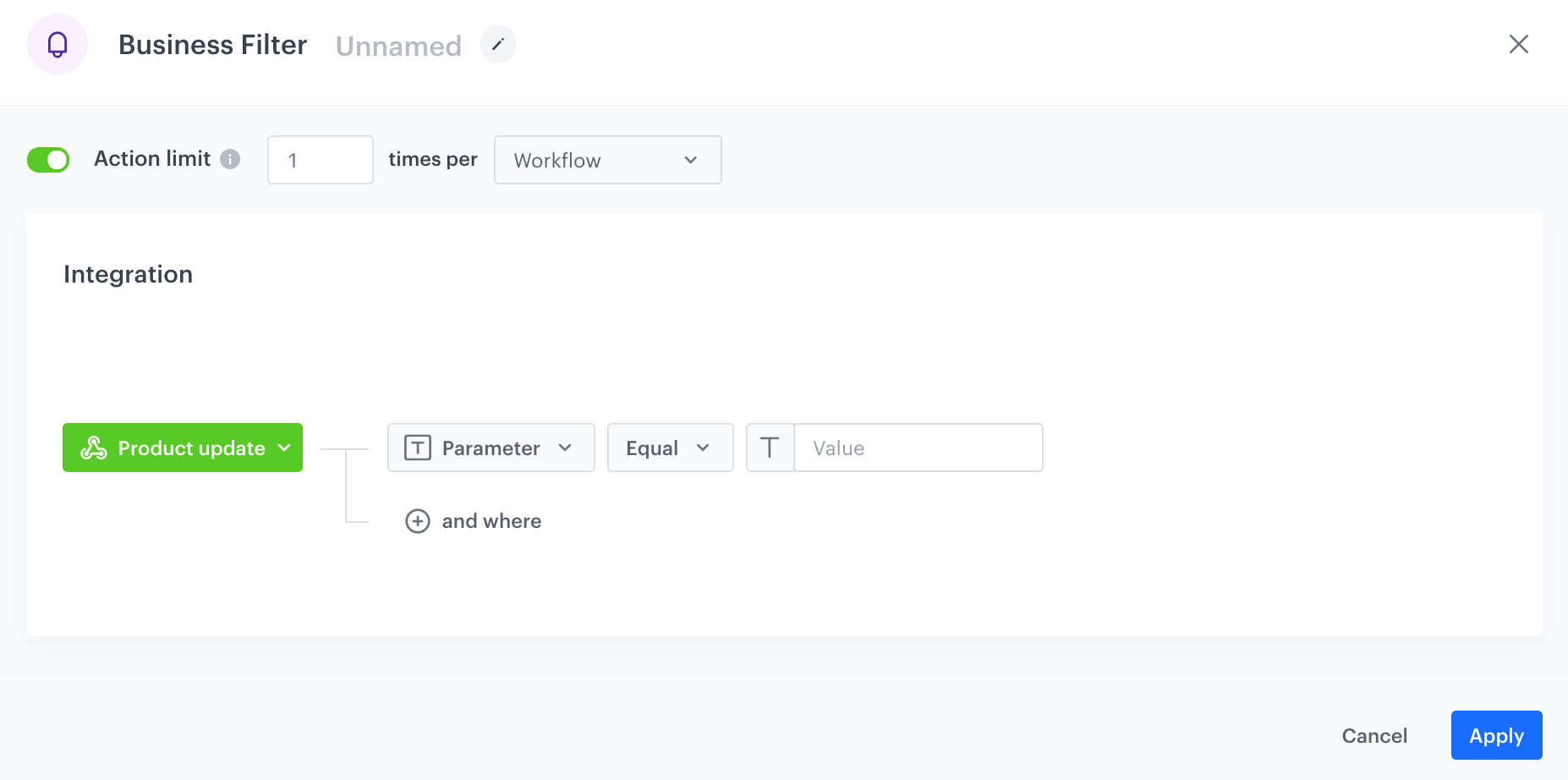 Configuration of the Business Filter node