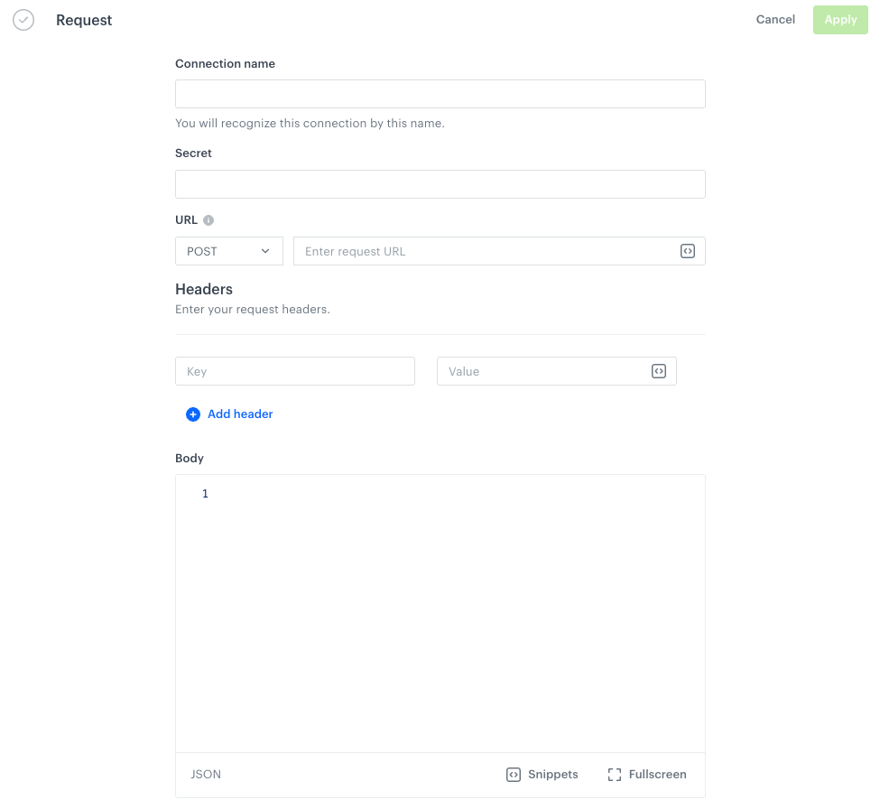 The Request section in the configuration of a custom connection