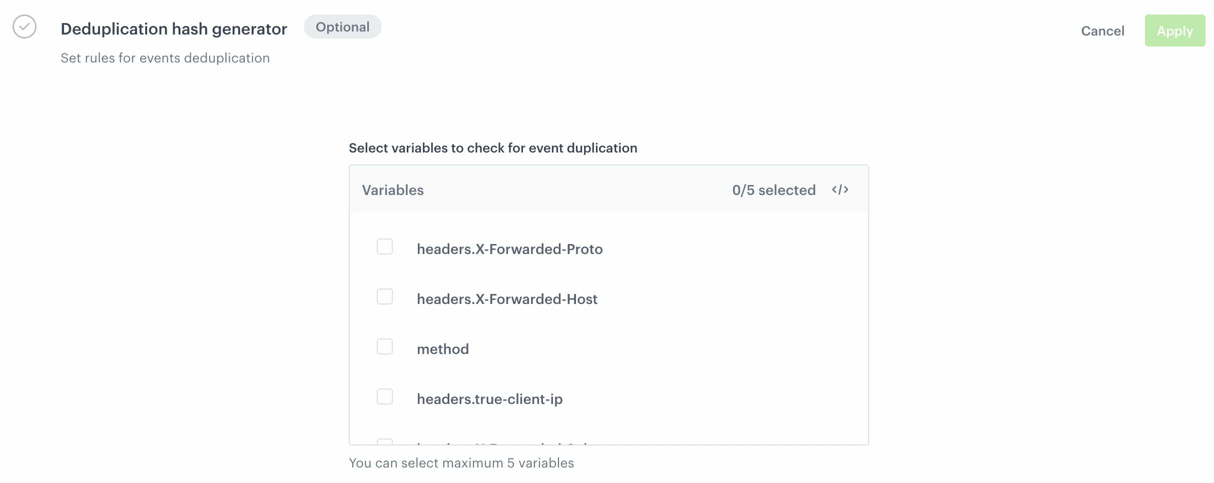 The Deduplication hash generator section while creating an incoming integration in the Automation module