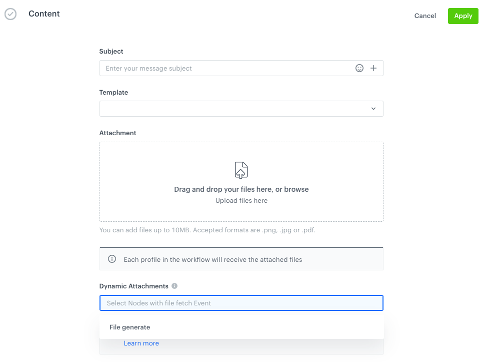 Dynamic attachment field