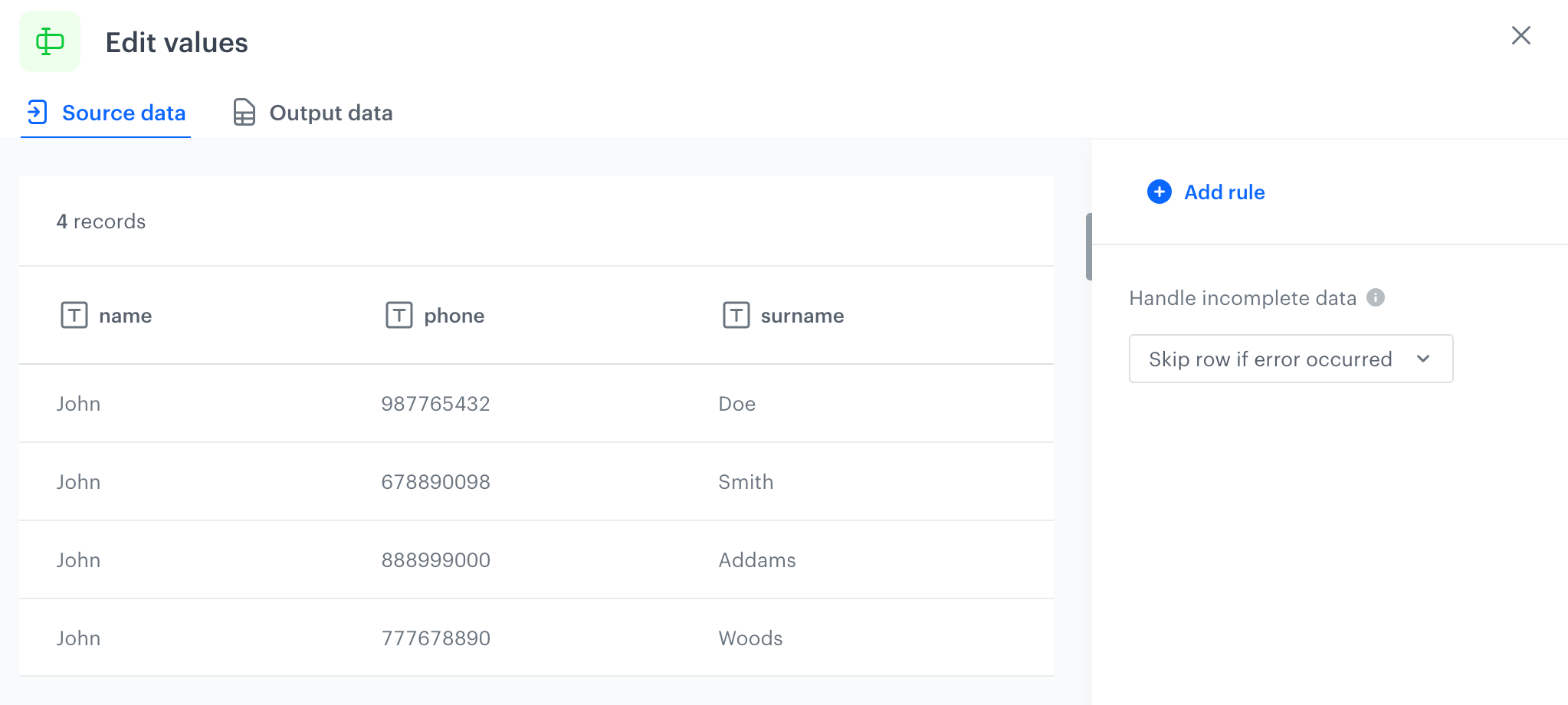 Edit value operation on an example file