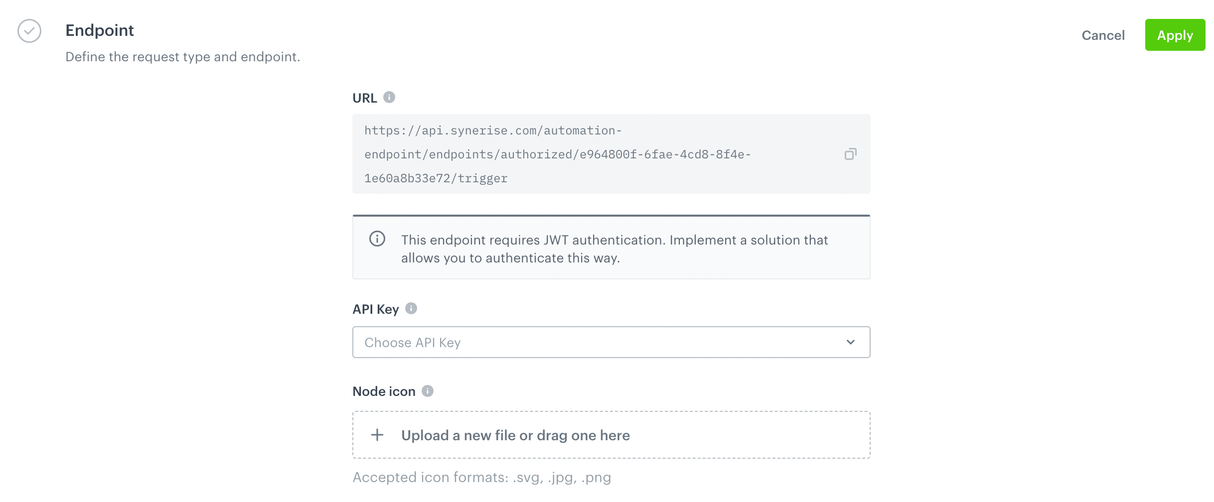 The Endpoint section while creating an incoming integration in the Automation module