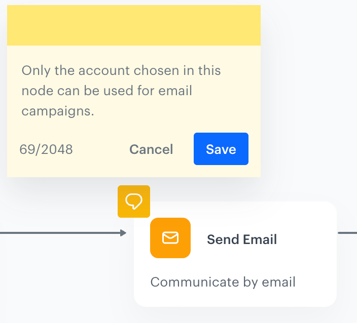 Example note added to the Send Email node