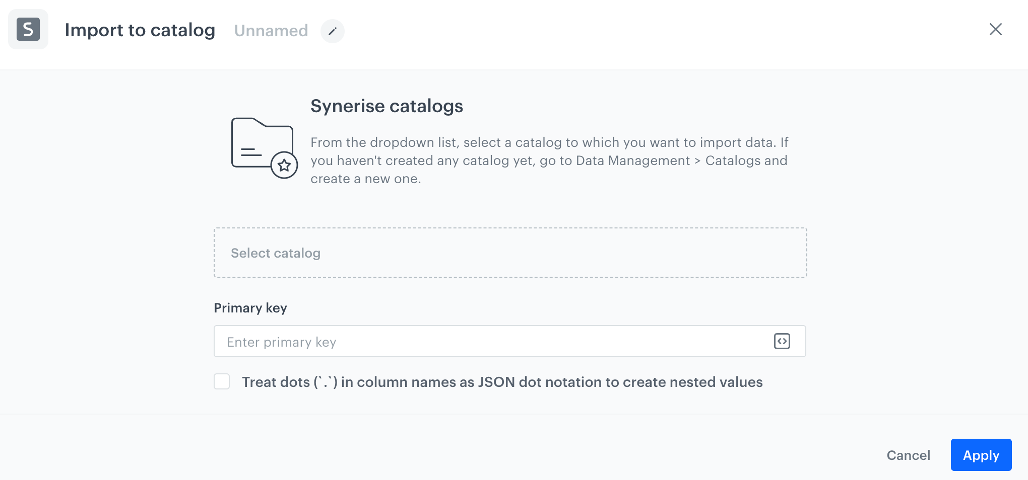 The preview of a form in the Import to catalog node