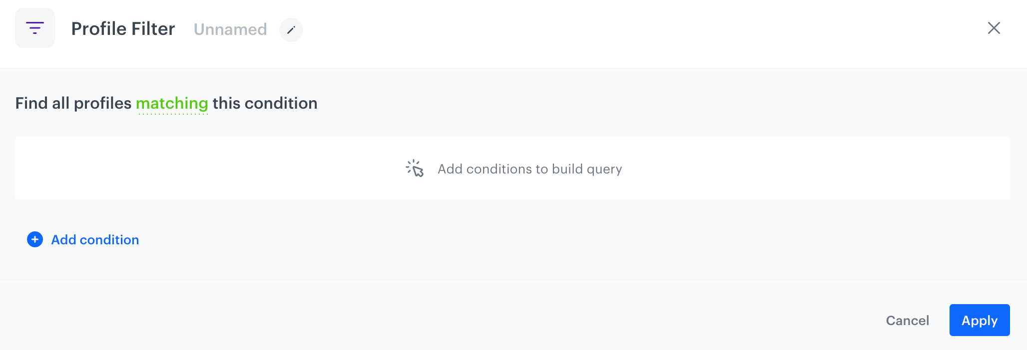 A blank configuration form of the Profile Filter node