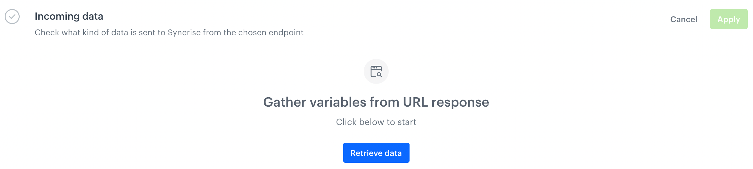 The Retrieve data option in the Incoming data section while creating an incoming integration in the Automation module