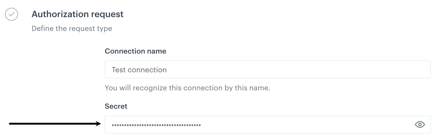 The Secret field in the configuration of the custom connection type available in some integration nodes