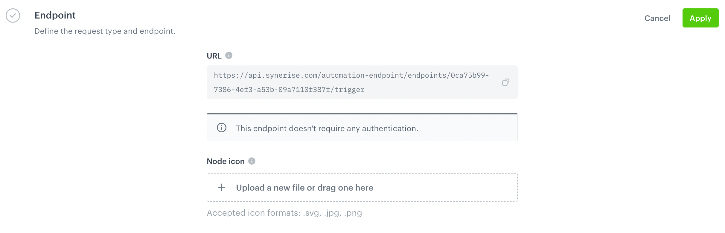 The Endpoint section while creating an incoming integration in the Automation module