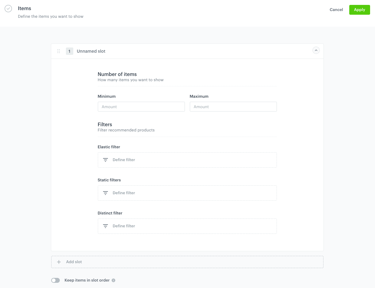 A blank form for configuring recommendation campaigns