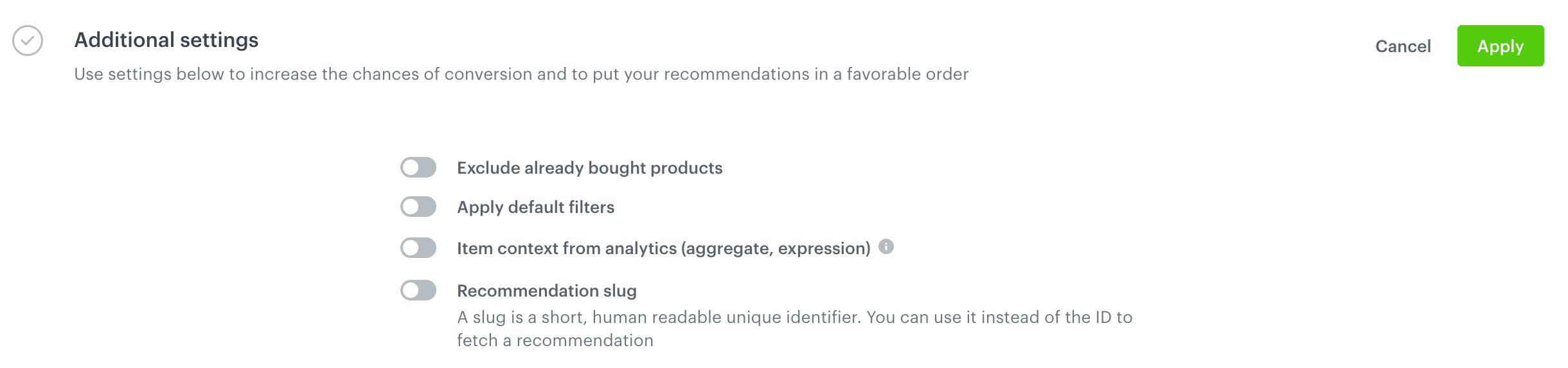 The Additional settings section in the configuration form