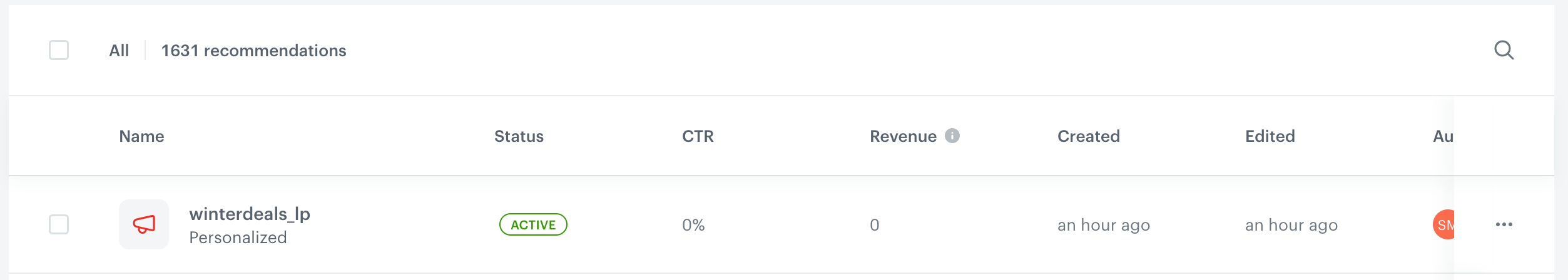 Metrics on the list of recommendations