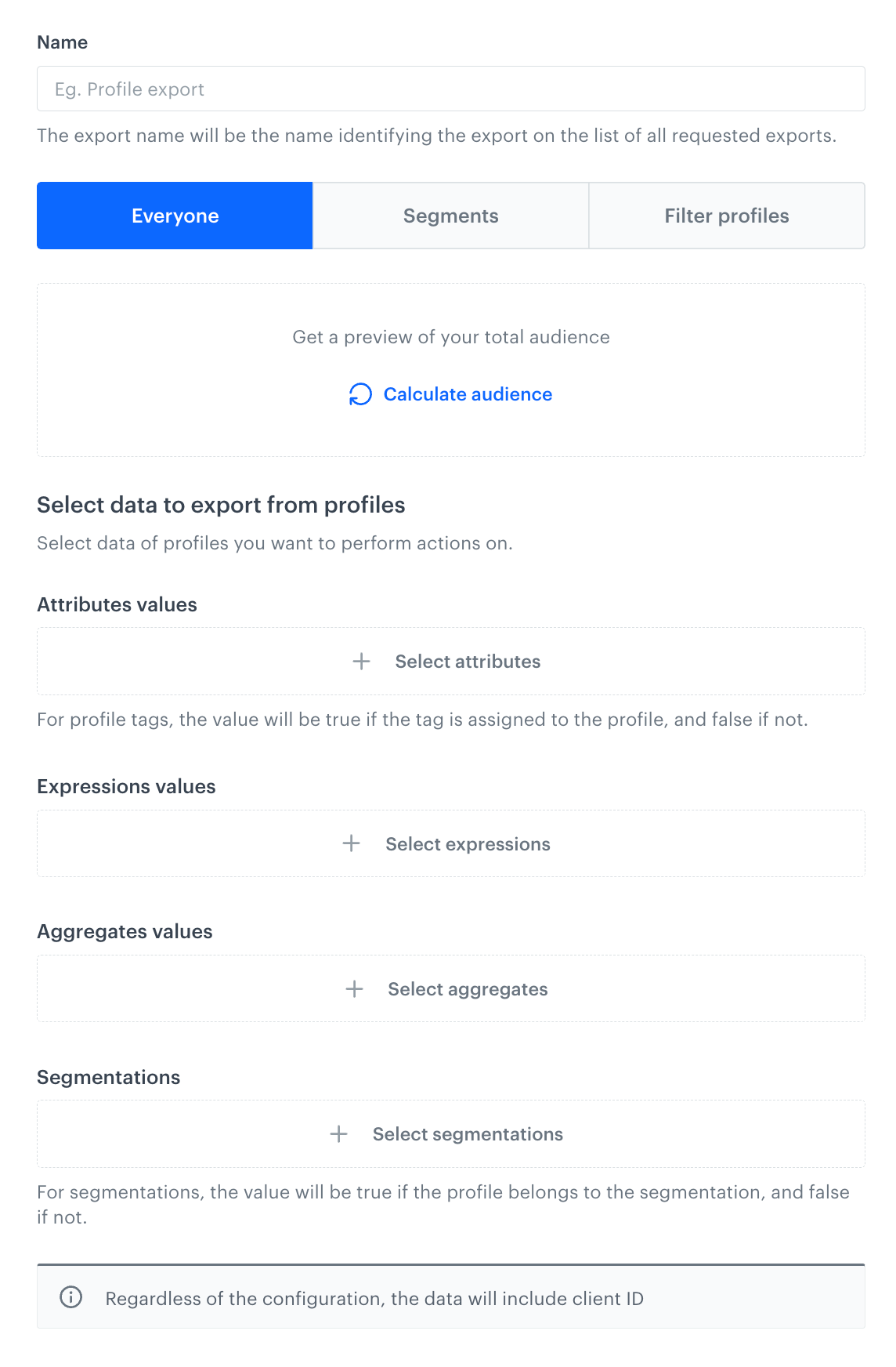 Export configuration form