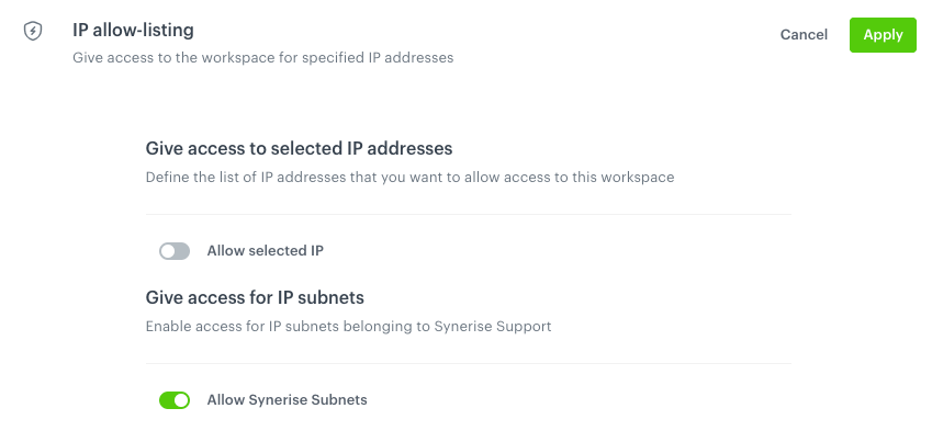 Configuration of IP allow-listing