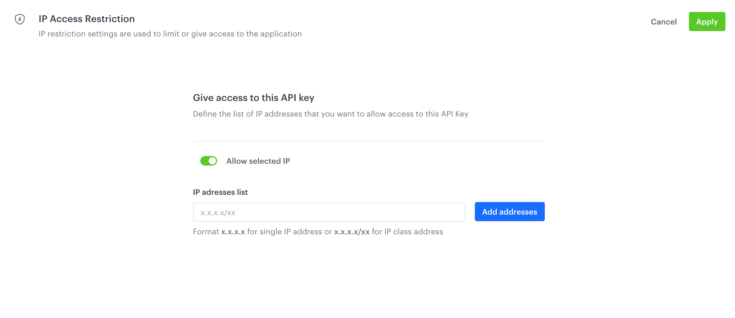 Blank IP access restriction section