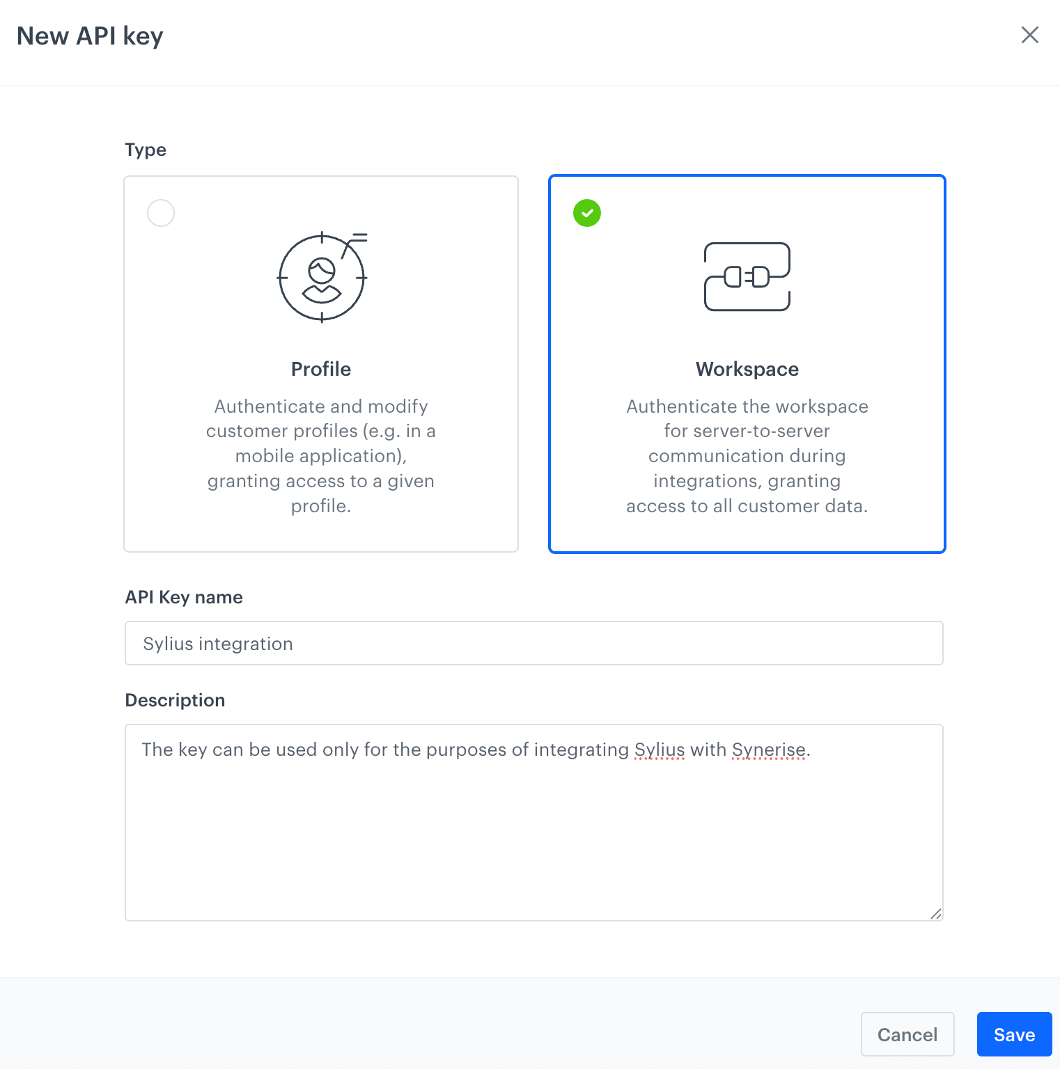 Adding a new API key for the Sylius integration