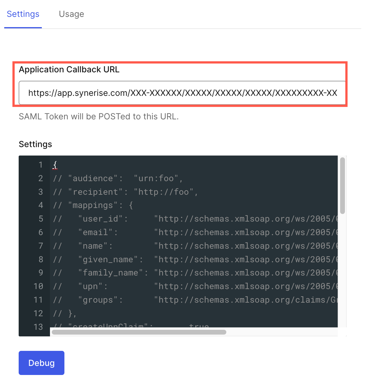 The value for Application Callback URL which must be provided in Auth0