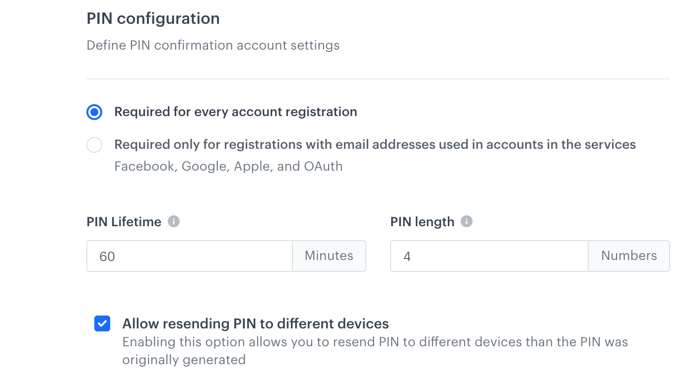 Configuration of settings of PIN activation
