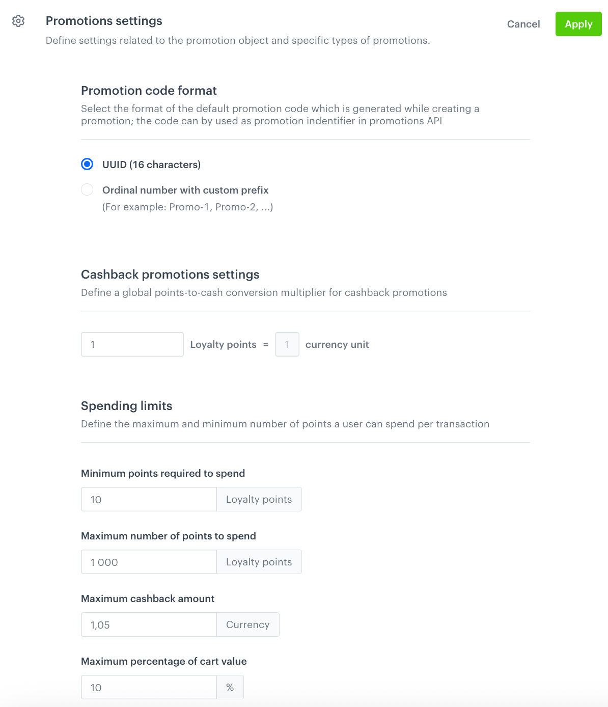 The Promotions settings section
