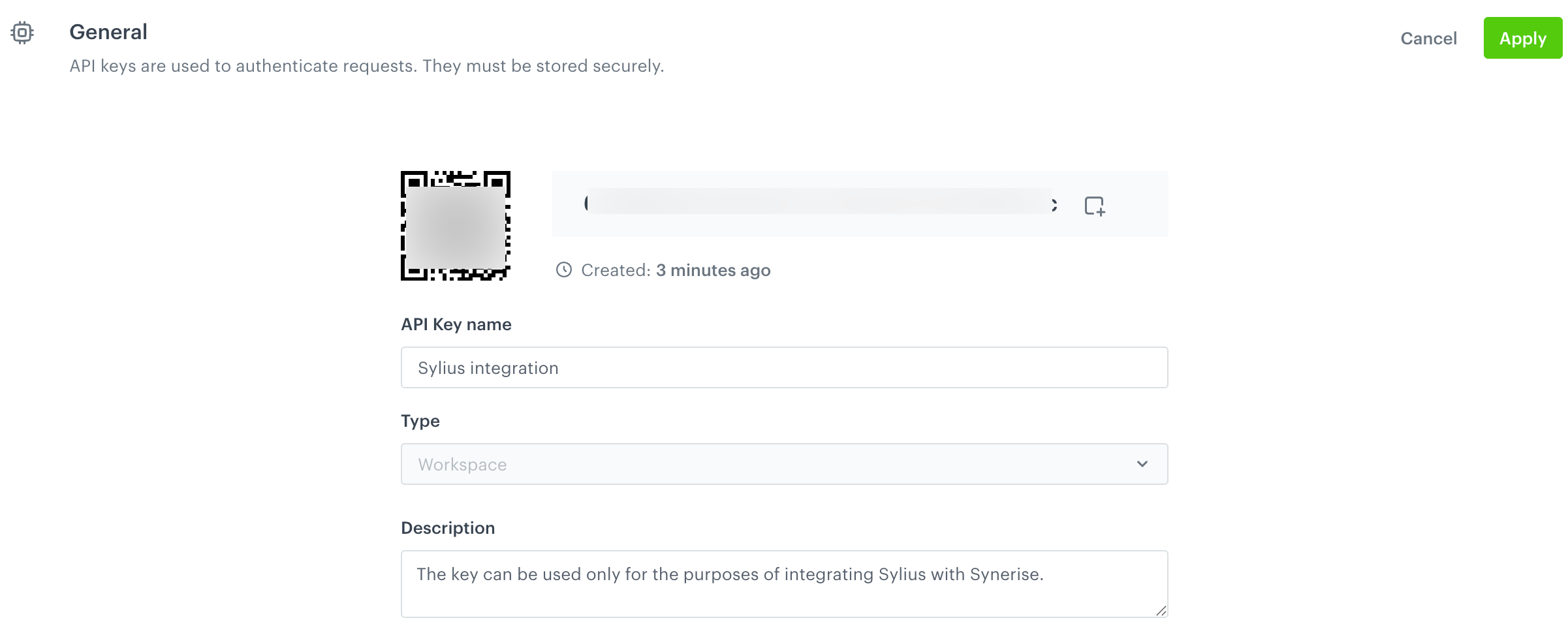 Details of the API key