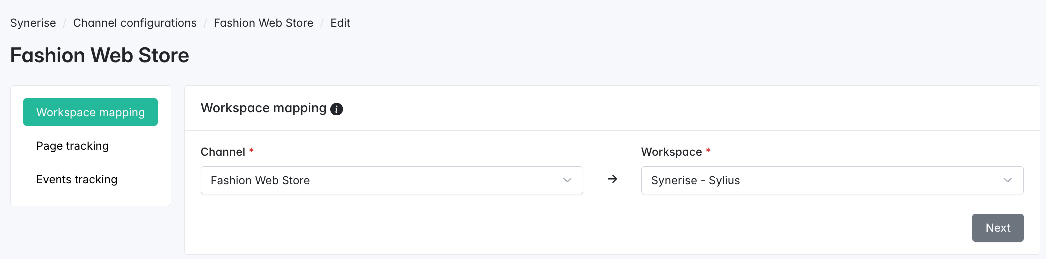 Assigning Synerise workspace to the Sylius channel
