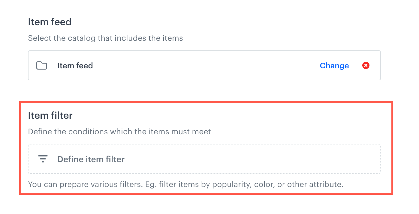 Item filter section in the settings of the Propensity prediction