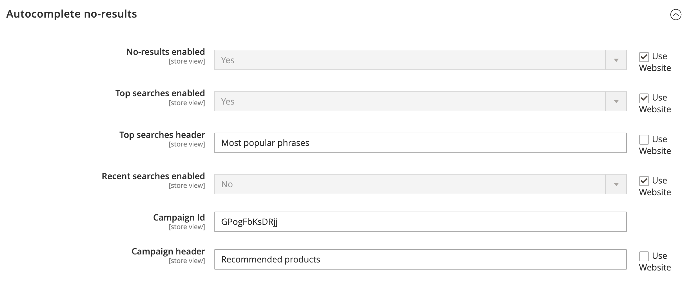 Example no results search stage configuration