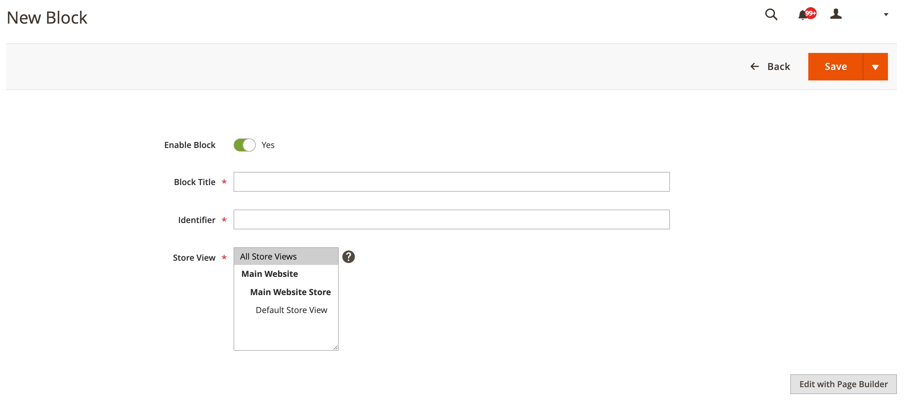 Form for creating a block