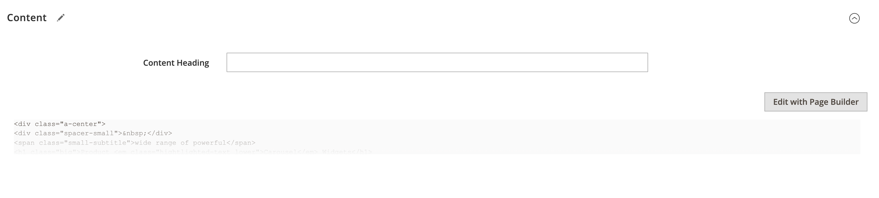 The expanded Content section in the page settings
