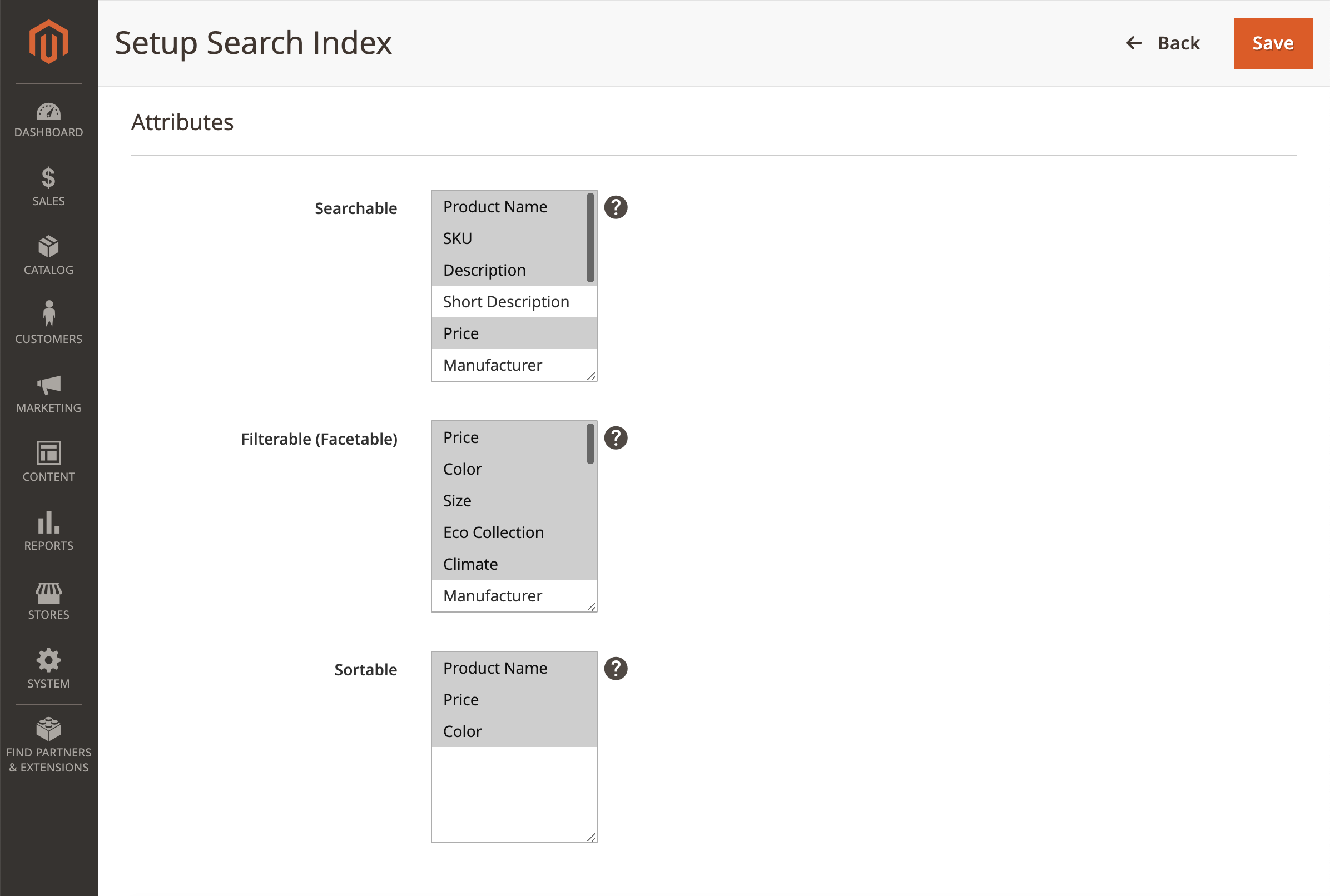 List of attributes in Magento