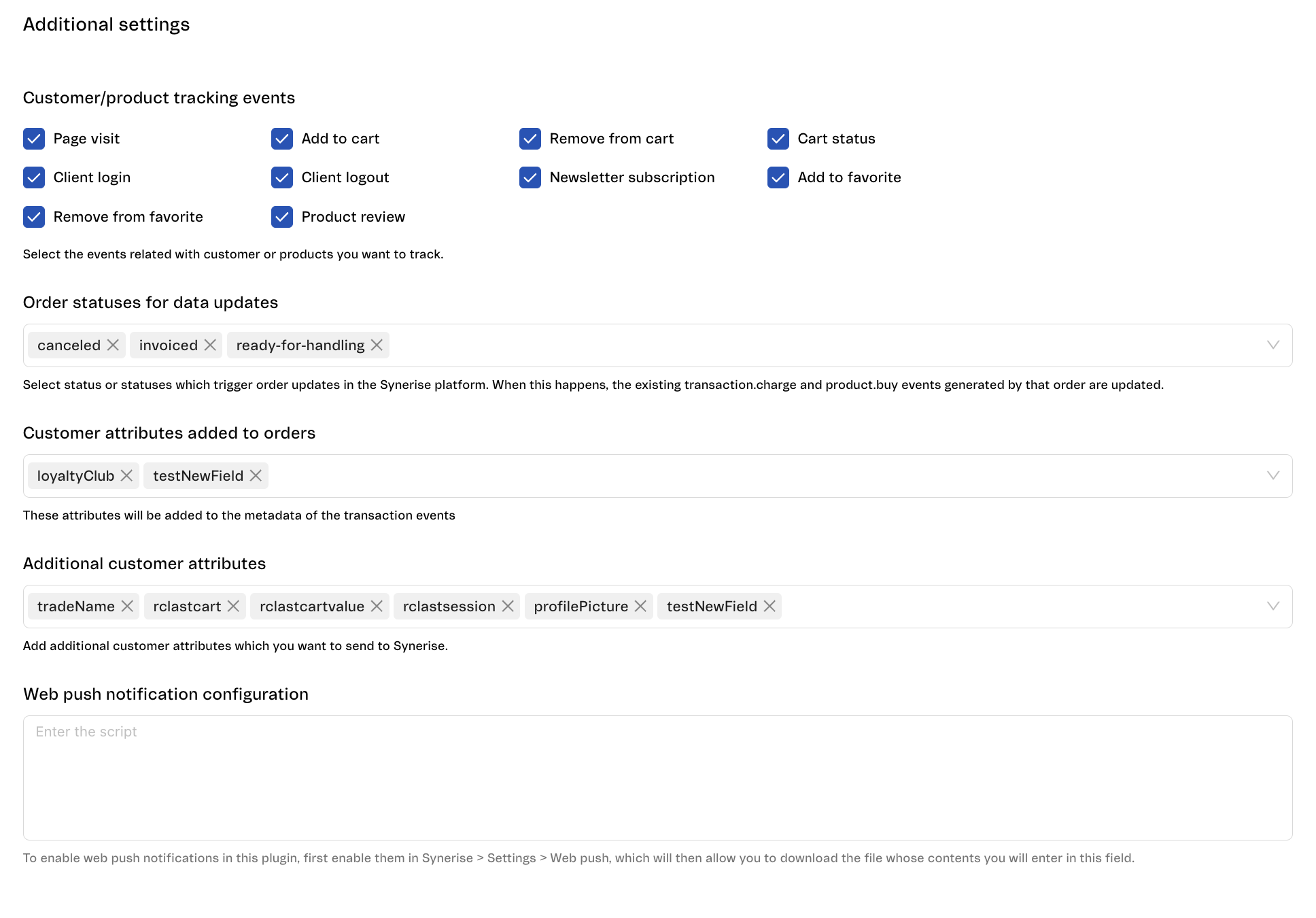 The example configuration in the Additional settings section