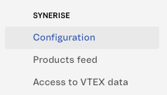 Synerise integration in the menu in the VTEX panel