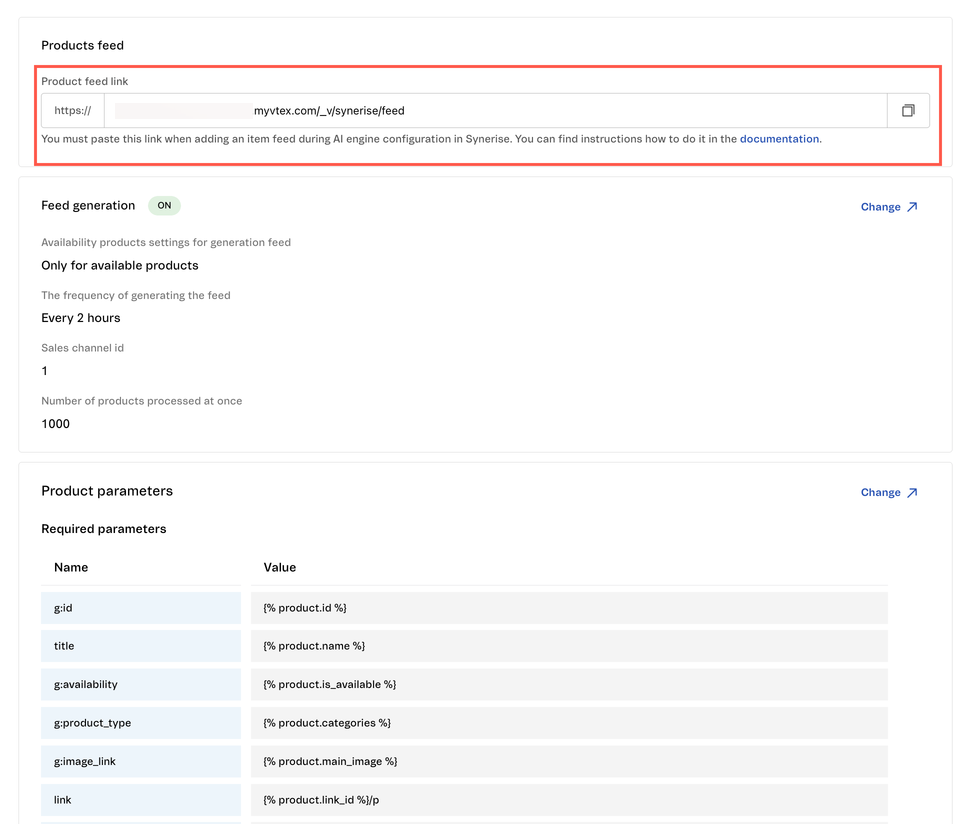 Product feed settings preview