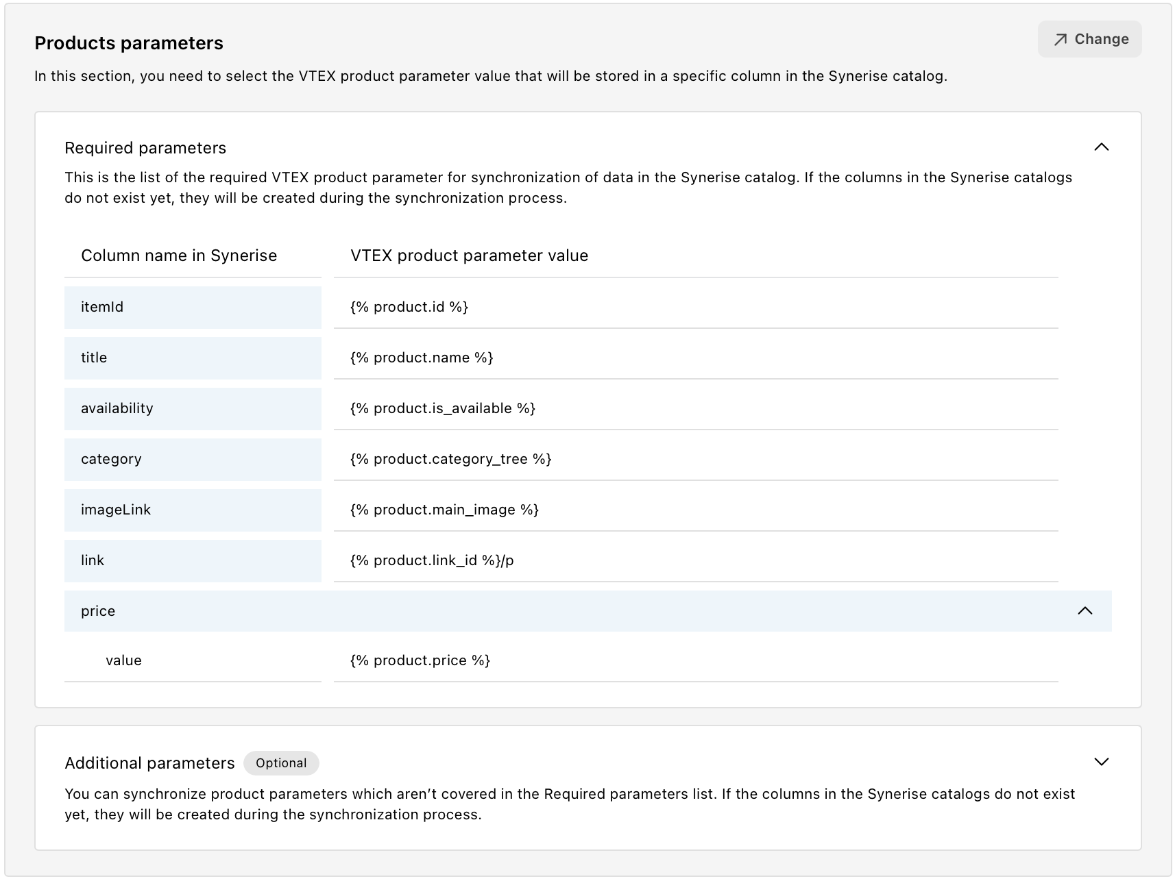 Mapping of required parameters