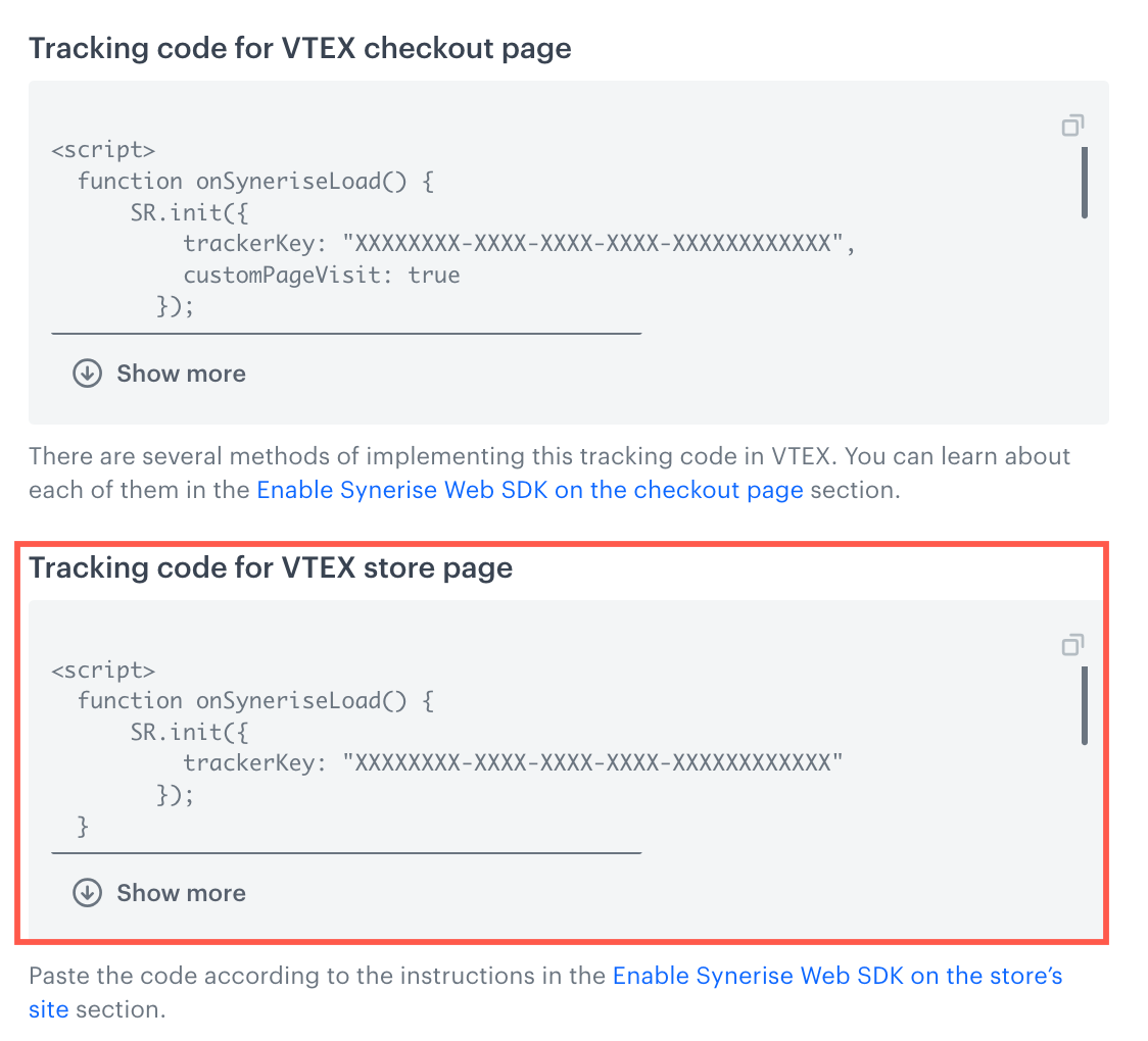 Tracking codes generated for VTEX domain