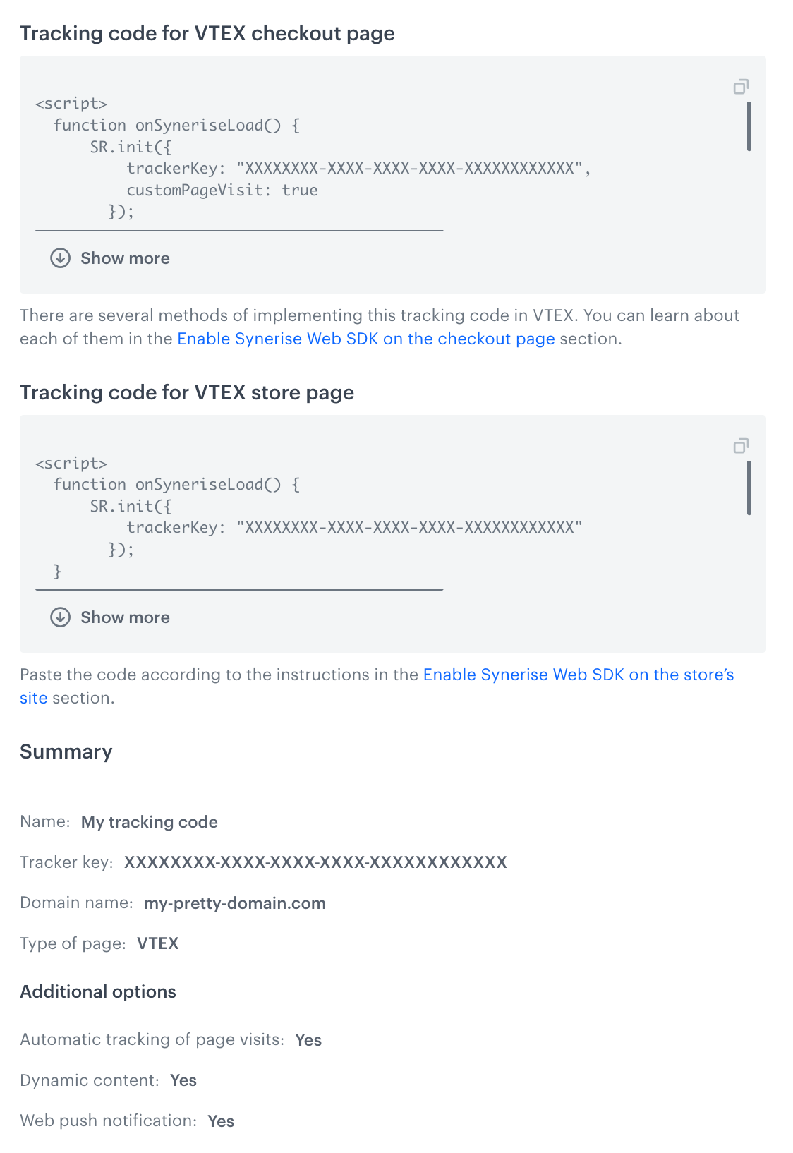 Tracking codes generated for VTEX domain