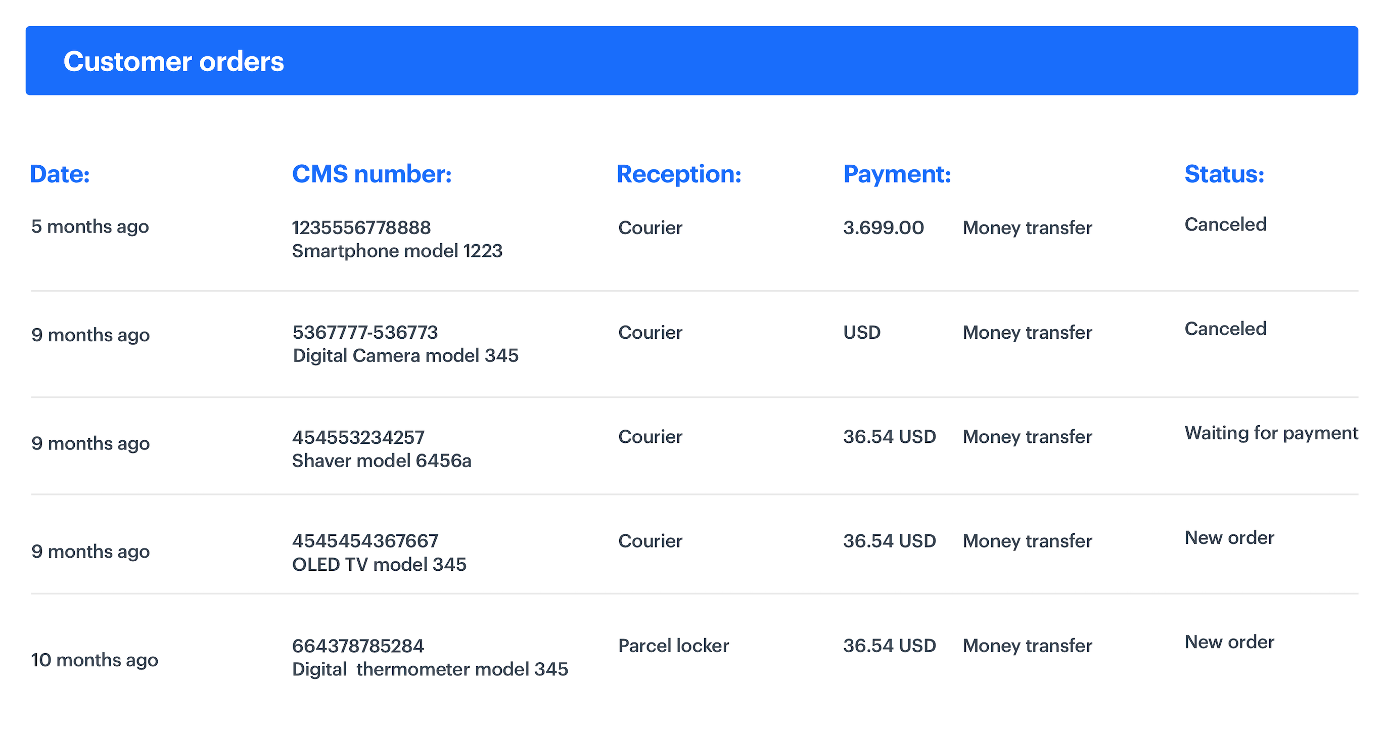 Screenshot presenting access to customers data