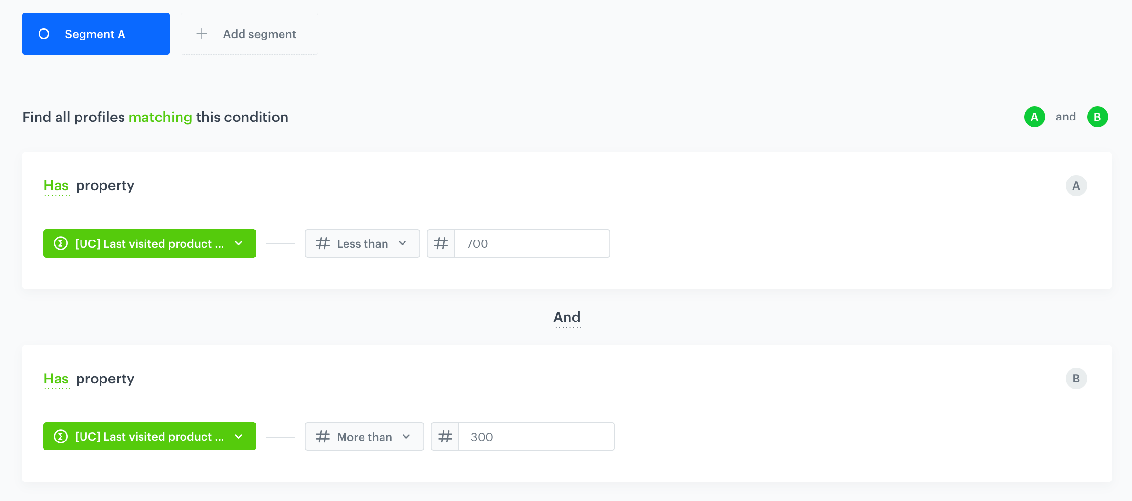 The view of the segmentation configuration
