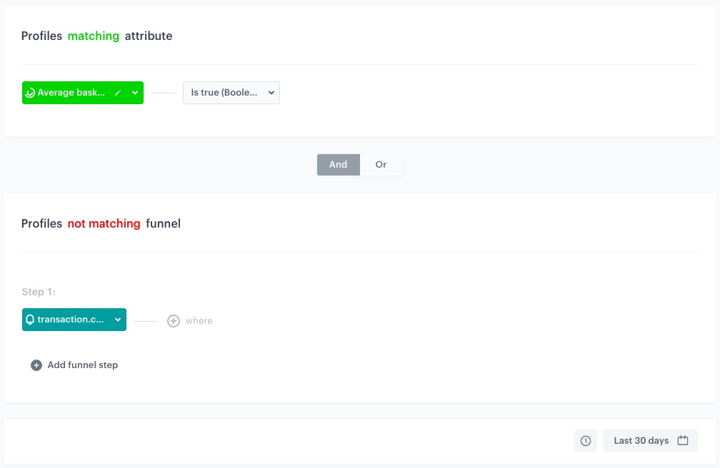 The view of the configuration of the Profile Filter node