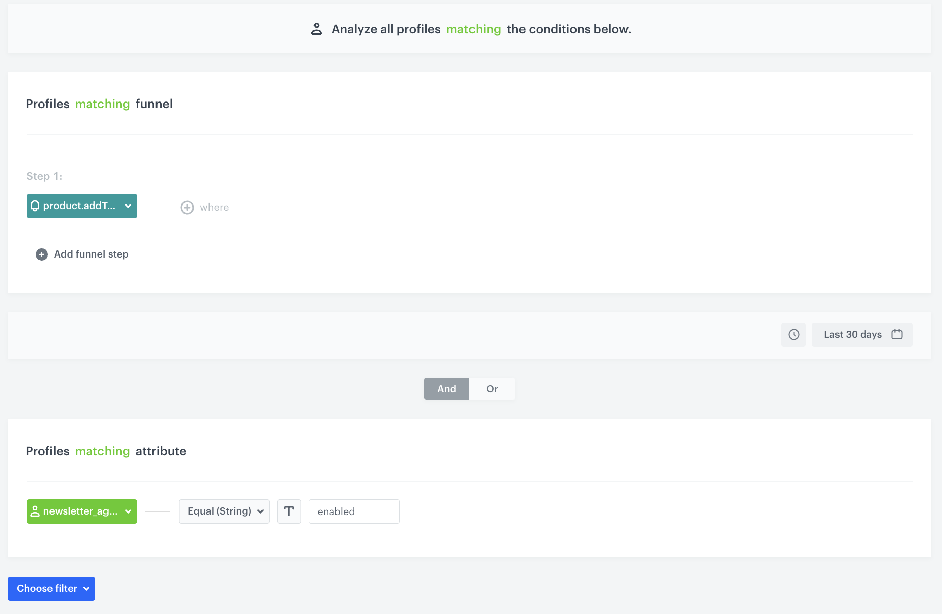 Configuration of the Profile filter