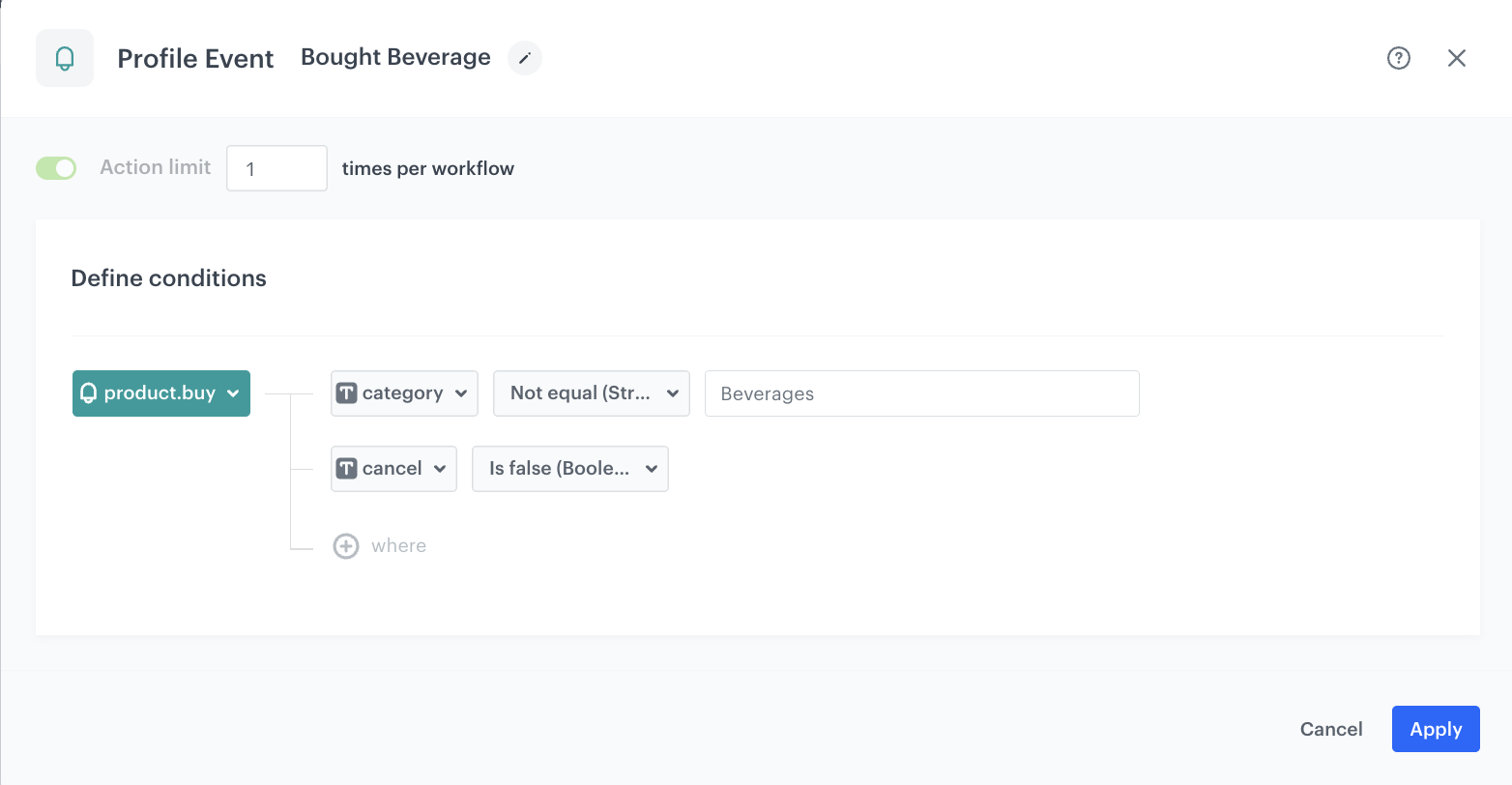 Configuration of the Profile Event node