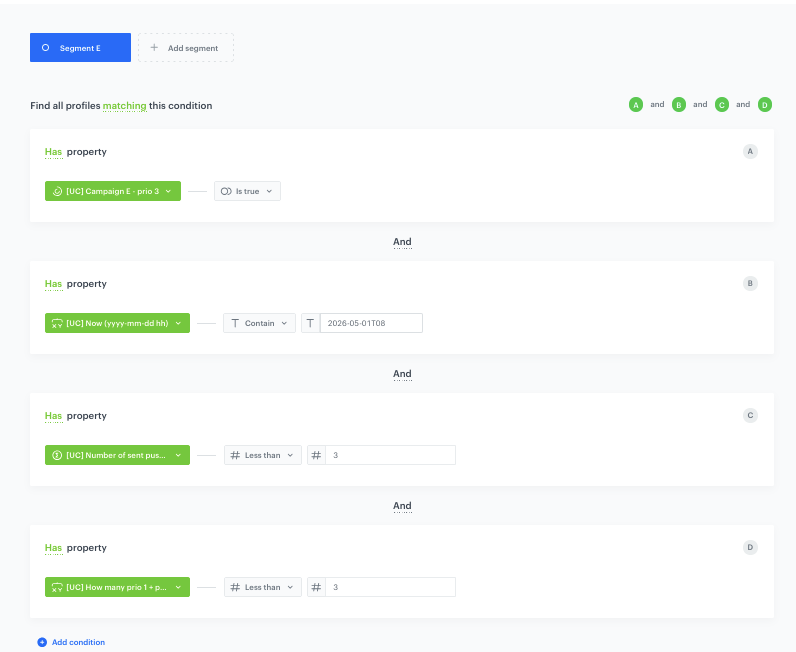 Configuration of the segment in the low priority split audience segmentation