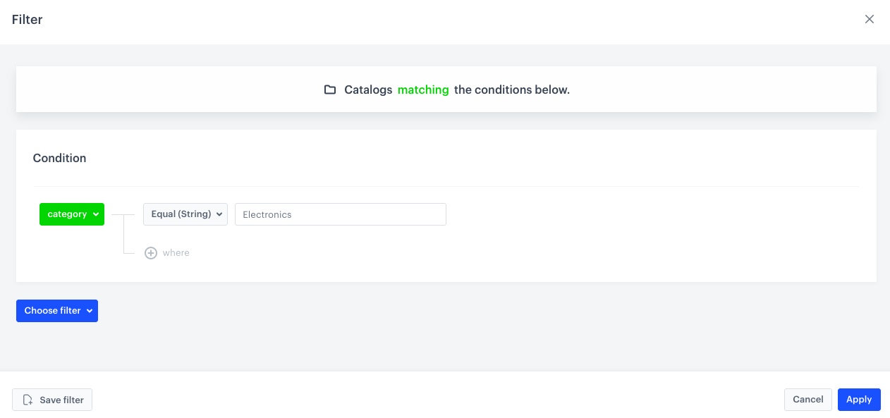 The view of filter configuration for category