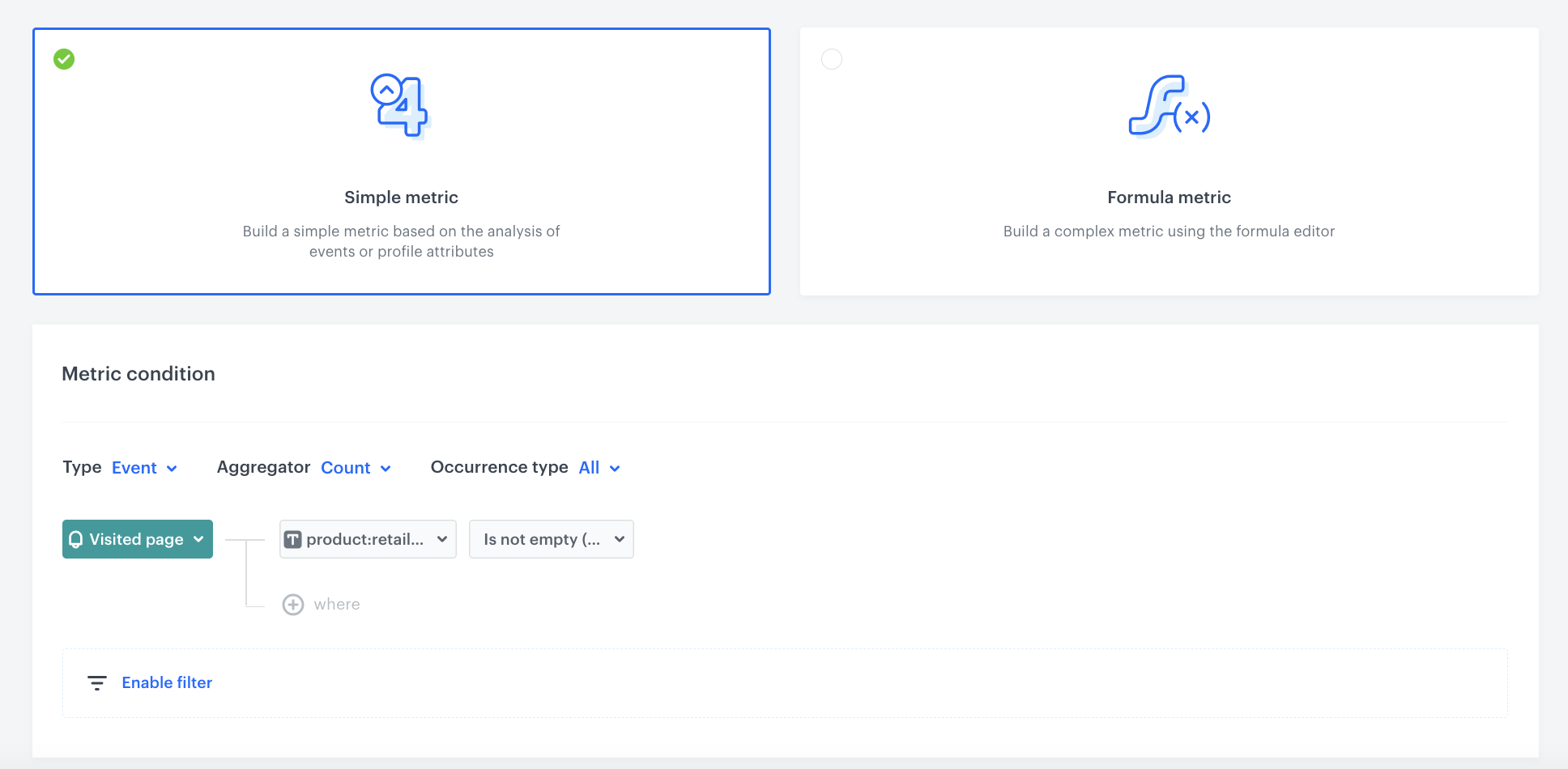 The view of the configuration of the metric returning the number of all page visits