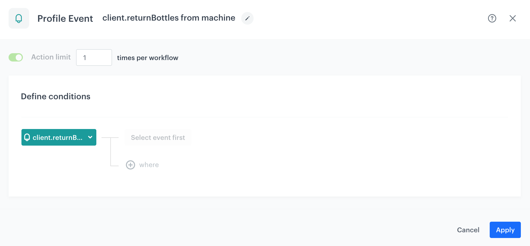 Configuration of the Profile Event node