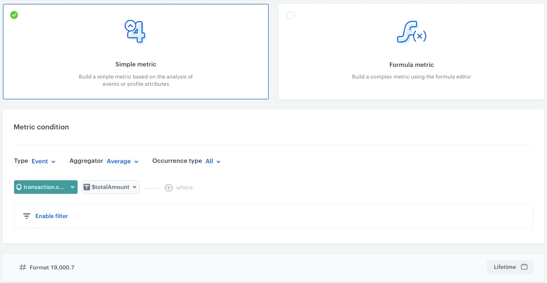 The view of the configuration of the metric returning the AOV