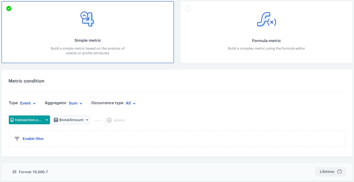 The view of the configuration of the metric returning the value of transactions