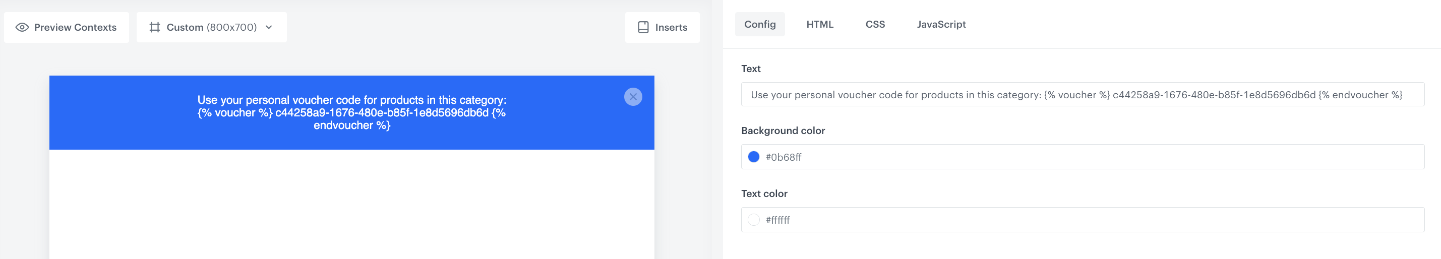 The view of the Dynamic Content Content configuration