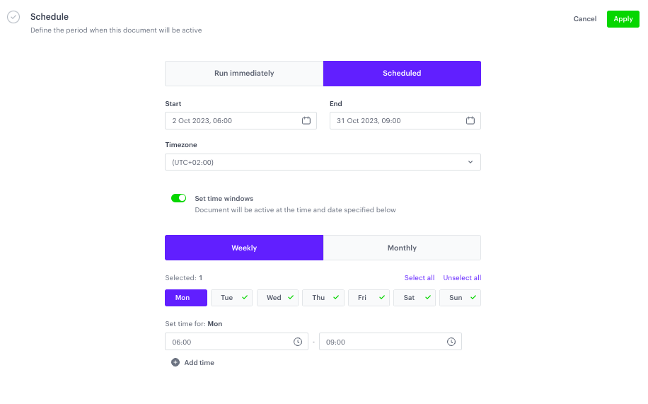 Document schedule configuration