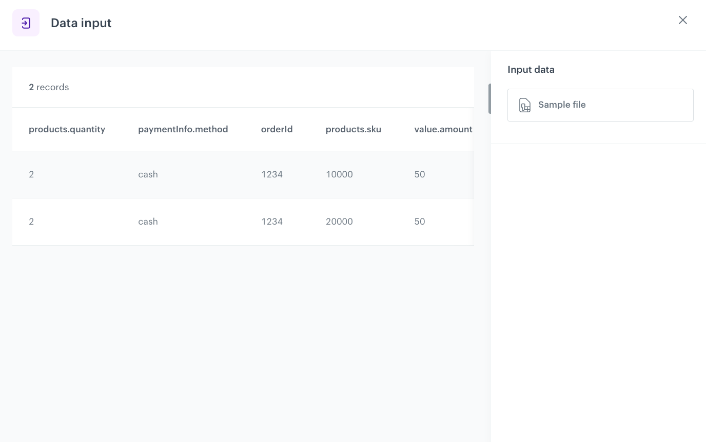 Data input of the sample file