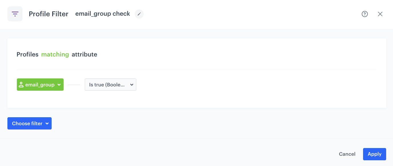 The view of the Profile filter node configuration